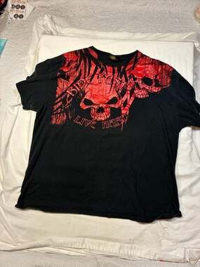 Vintage 2010 Hot Leathers Ride Fast Live Hard Over The Top Skull Graphic T-Shirt